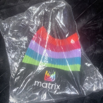 Matrix Black and Striped Pom Beanie Hat Pom New in Package