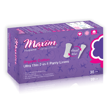 Maxim Organic Cotton 2-in-1 Liners Dual Protection 12 Packs of 35