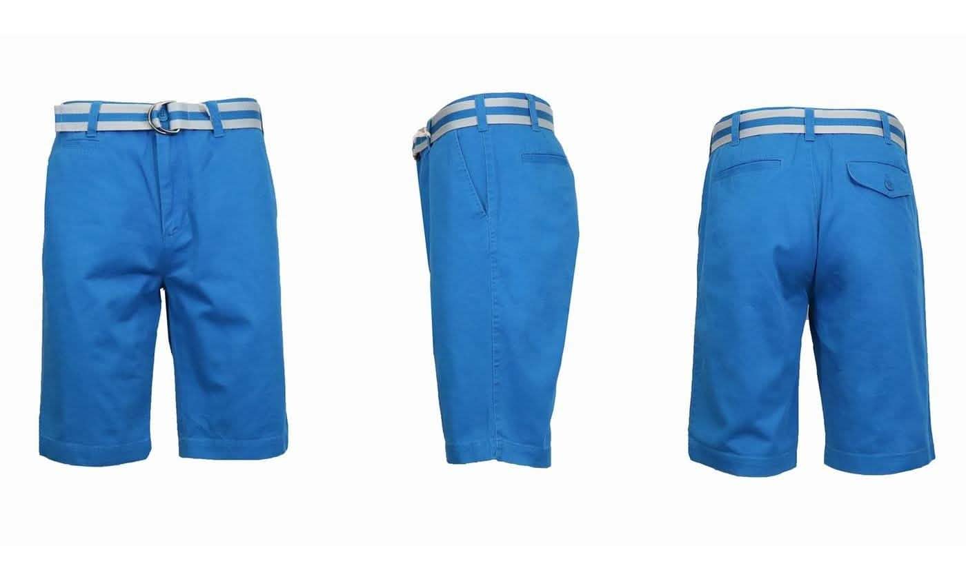 Men's Slim Fit Flat Front Belted Shorts - Assorted Colors and Sizes