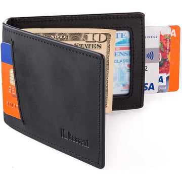 Men's Slim Leather Wallet with Money Clip Bifold Minimalist RFID Blocking Card