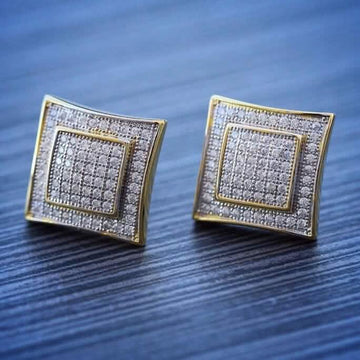 Men's Solid 14k Gold Large Square Lab Diamond Screw Back Earrings