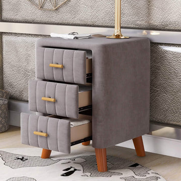 Modern Bedside Velvet Upholstered 3-Drawer Nightstand with Metal Handles