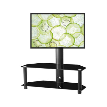 Multi-Function Angle and Height Adjustable Tempered Glass Metal Frame Floor TV Stand