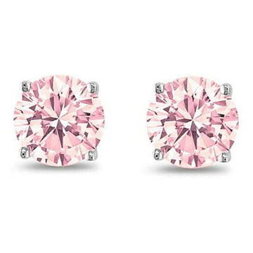 October Birthstone Pink 925 Sterling Silver Round Cz Stud Earring