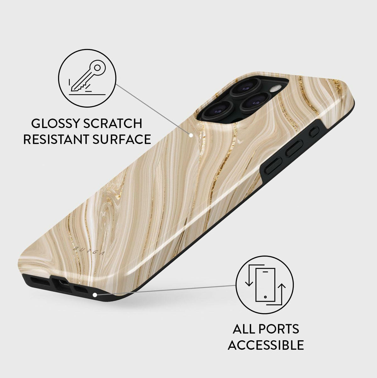 BURGA iPhone 15 Pro Max Case Nude Glitter Marble - Cute, Trendy, New