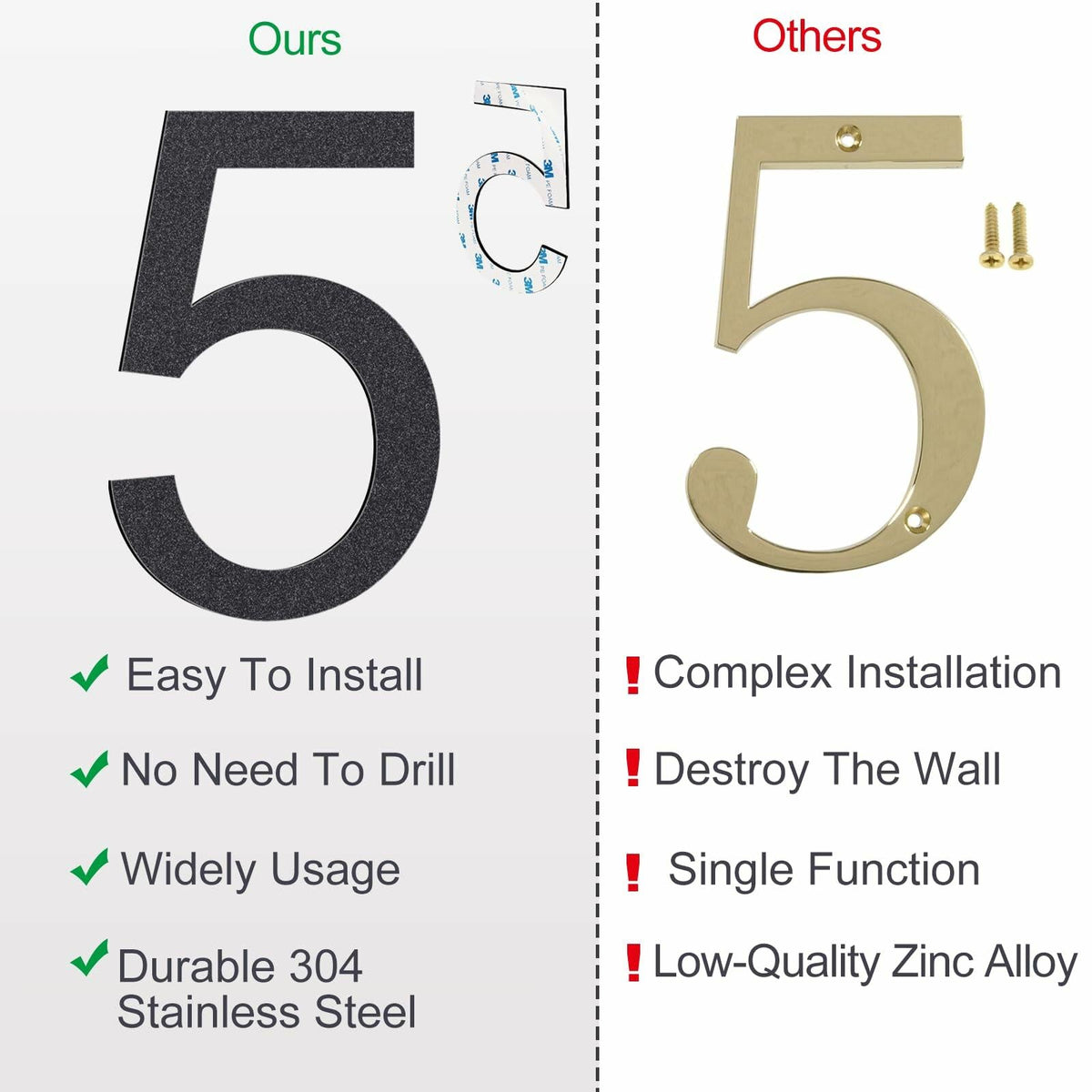 6 Inch Stainless Steel Self-Adhesive House Number 4 Outdoor Durable