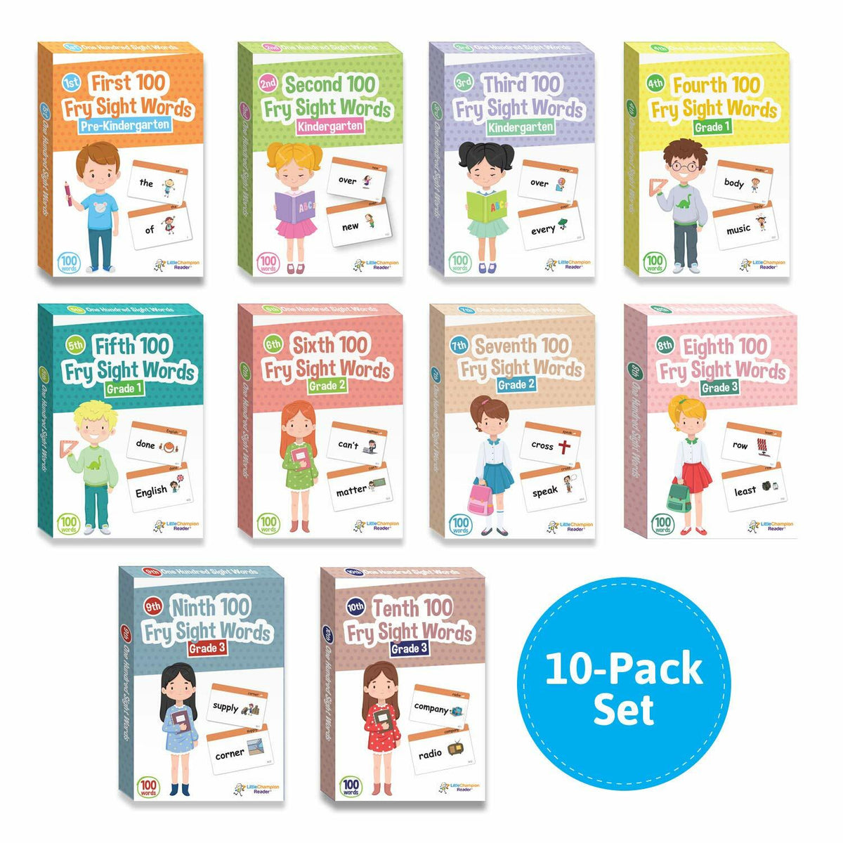 Little Champion 1,000 Sight Word Flashcards PreK-3rd Grade 10-Pack Set