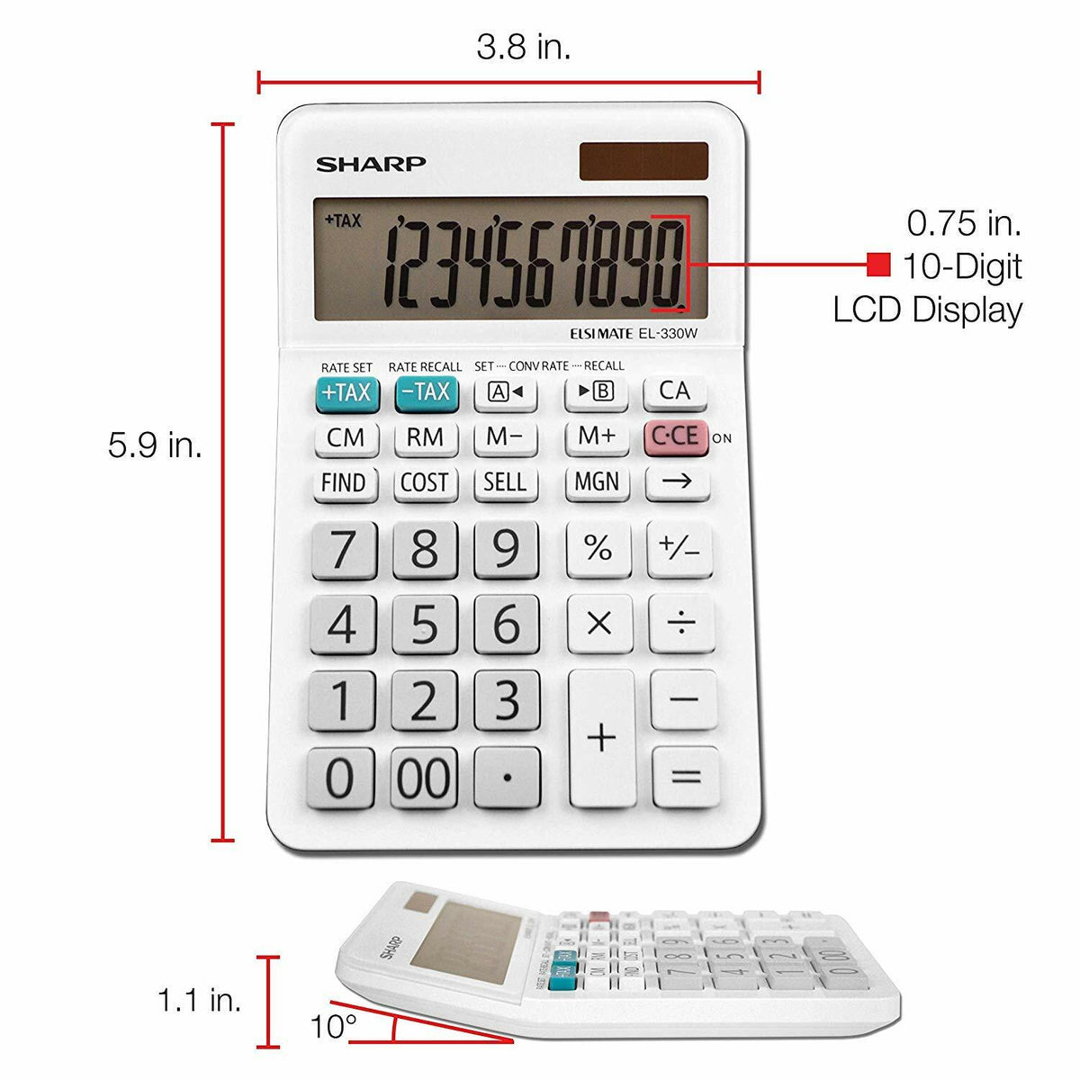 Sharp EL-330WB Calculator Dual Power Solar Battery 1 Pack New