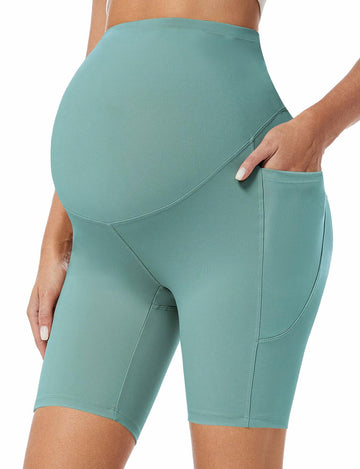 Purplepig Maternity Shorts with Pockets 8" Cyan Small Soft Over Belly