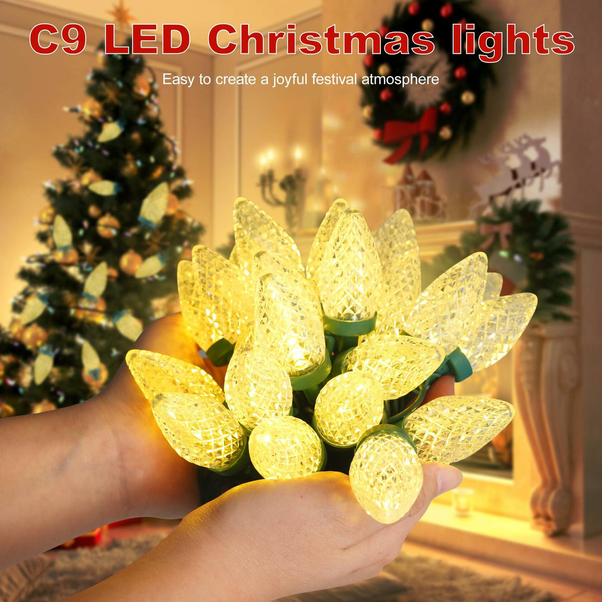 C9 LED Christmas Lights Outdoor 50 LED 32FT Warm White Plug-in Strand