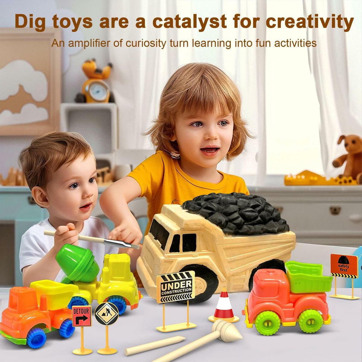 YGOVVK STEM Construction Truck Toy Kit with Surprise Truck, Kids 3-12