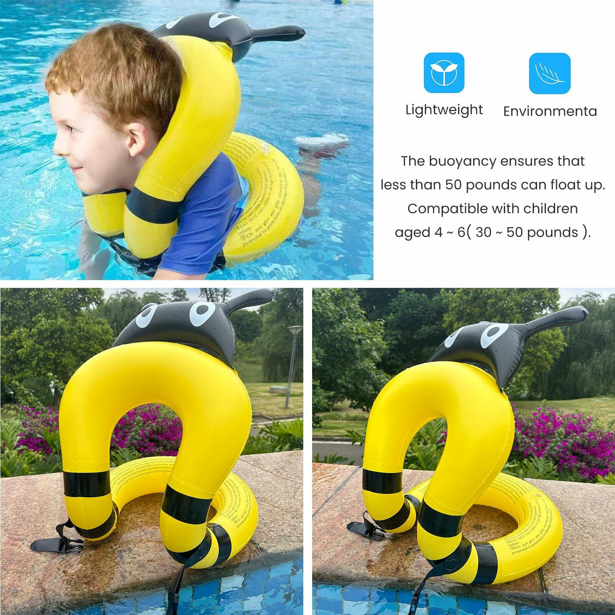 Jioqoti Kids Swim Vest Adjustable Buckle Yellow 30-50 lbs Size L