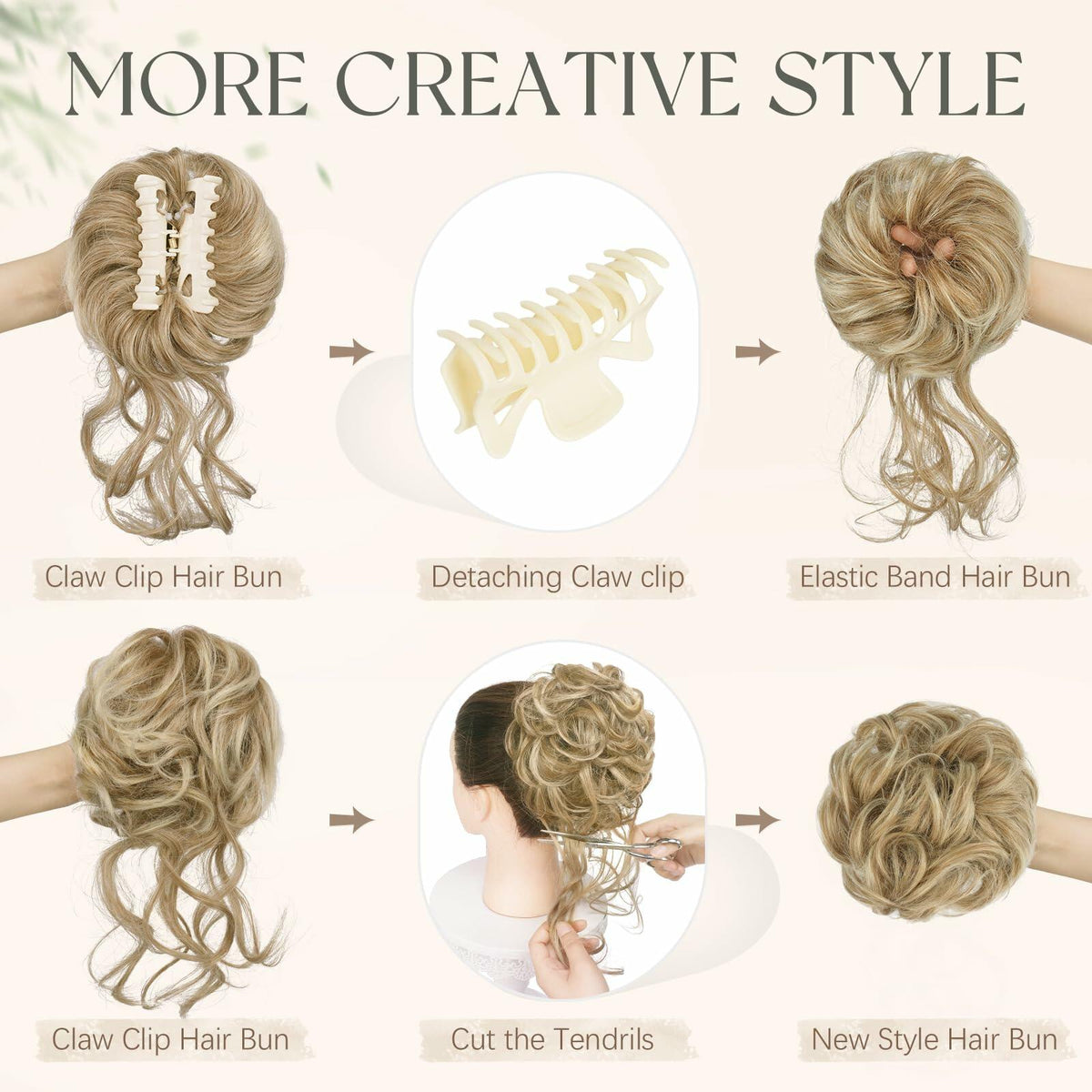 SOFEIYAN Synthetic Messy Bun Hair Piece Claw Clip Wavy Curly Extension