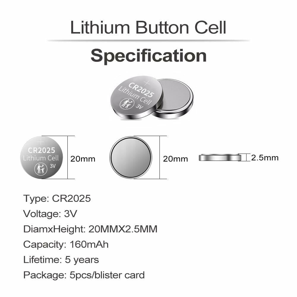 CR2025 3V Lithium Battery 5pcs New Long Lasting Coin Cell