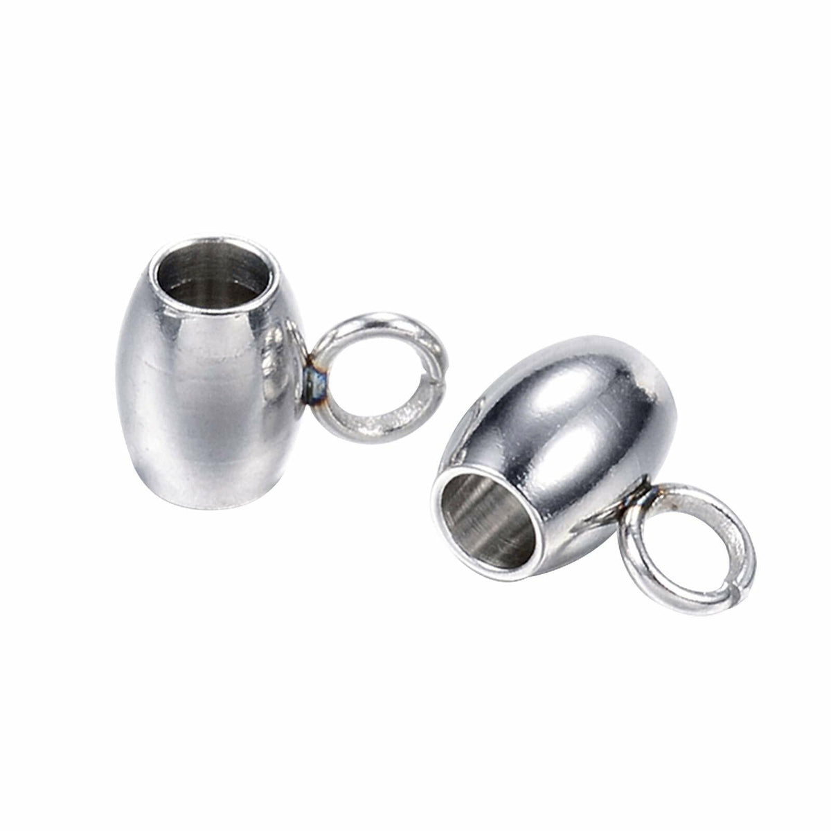 DanLingJewelry 100Pcs Stainless Steel Oval Bail Beads Silver 7x5x4mm Hole 2mm