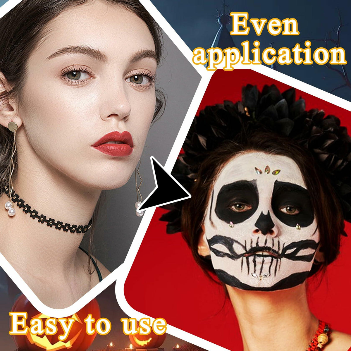 Black White Oil-Based Face Paint Kit with Brushes - Professional Halloween