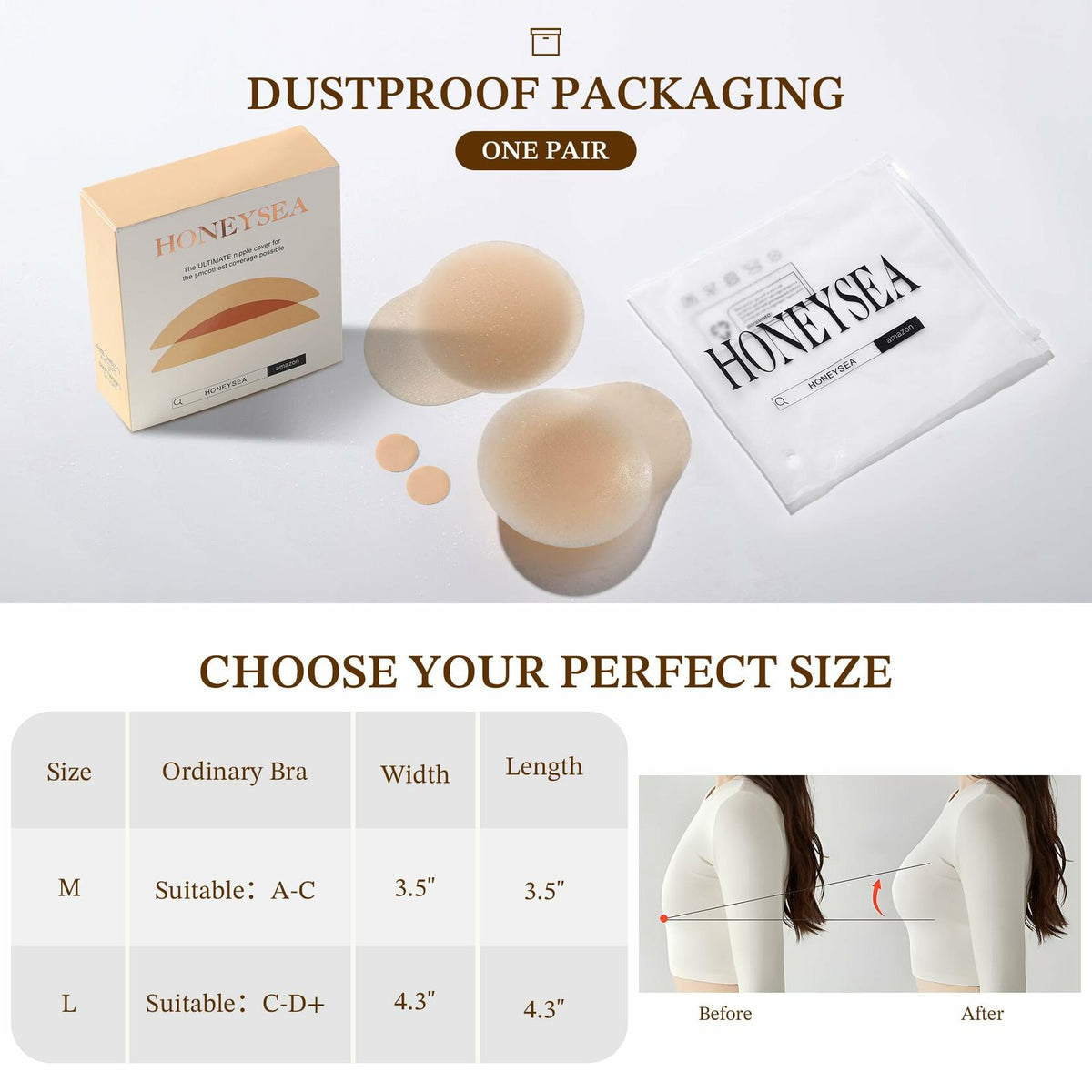 Honeysea Silicone Nipple Covers Pasties Reusable Adhesive Bra 1 Pair Crème