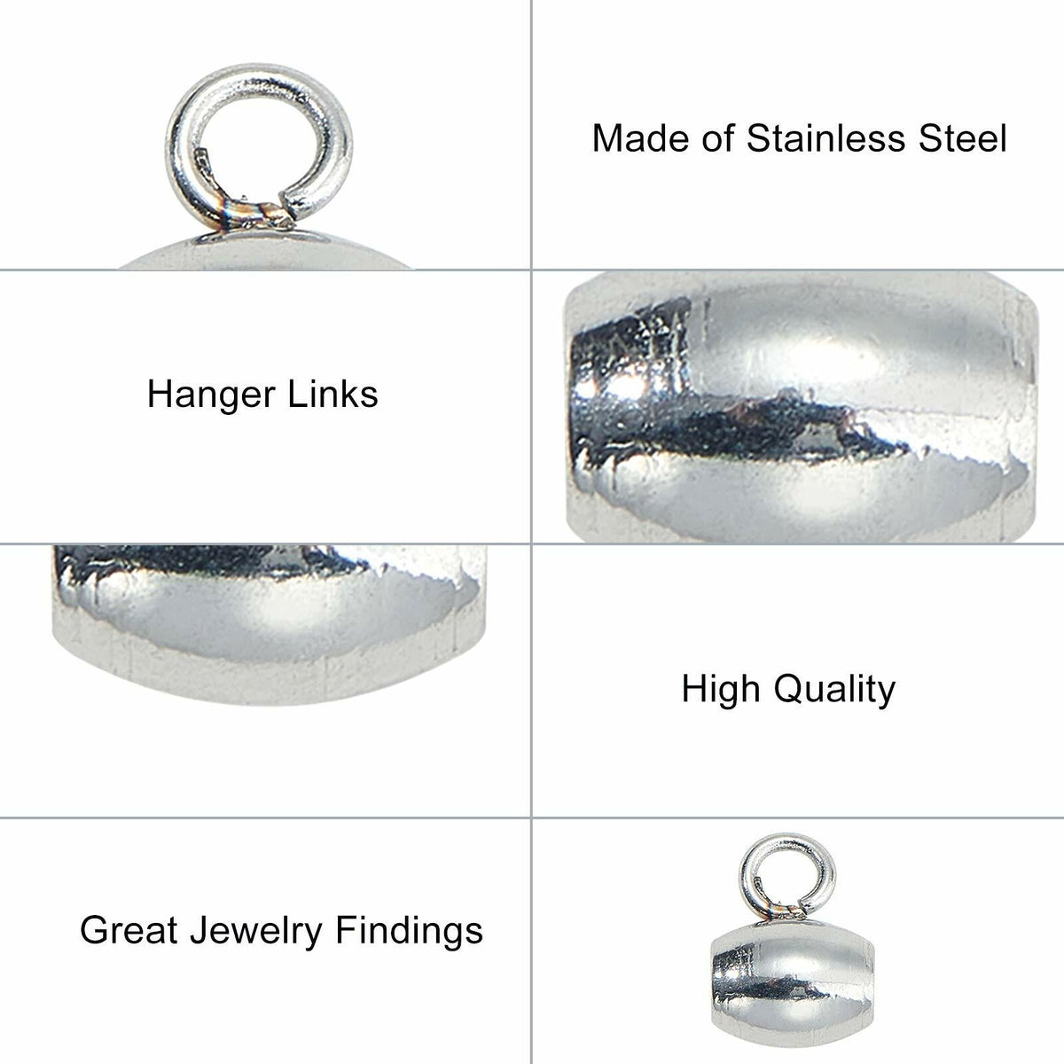DanLingJewelry 100Pcs Stainless Steel Oval Bail Beads Silver 7x5x4mm Hole 2mm