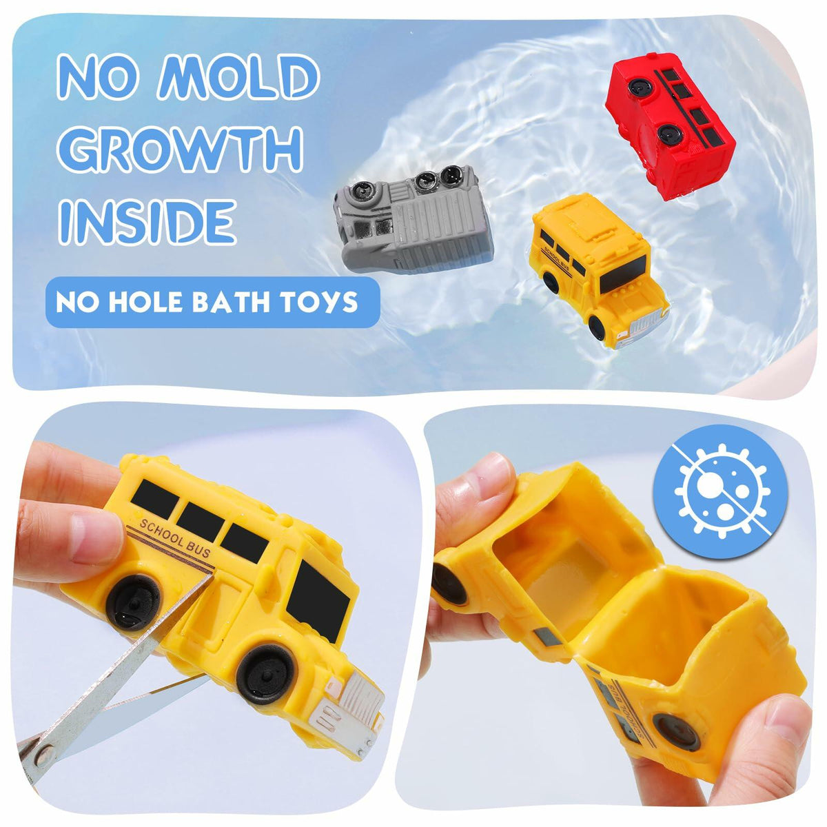 Car Bath Toys Mold Free No Hole for Infants 6-12 Months Toddler Toy