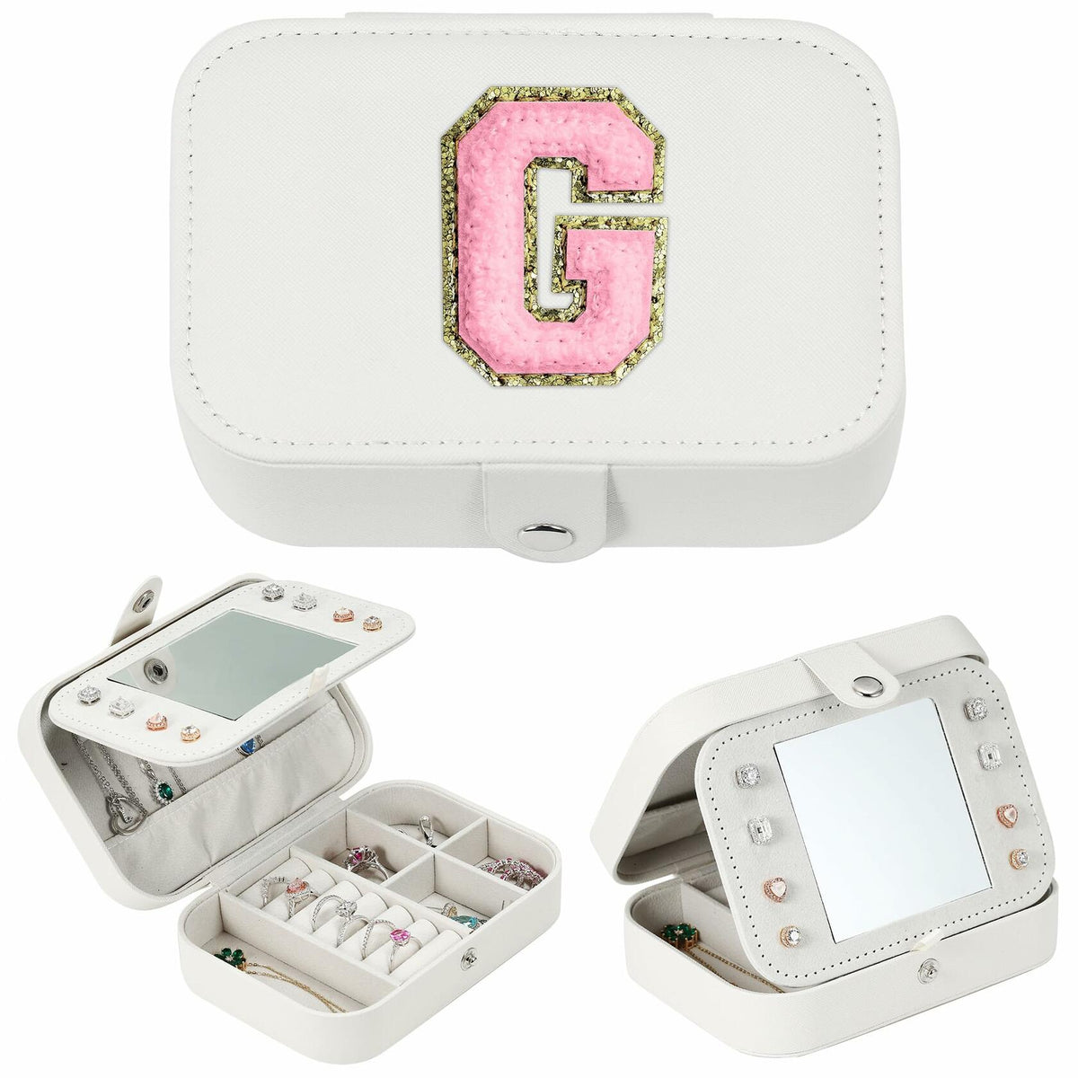 Parima Medium Jewelry Box Travel Organizer Mini Case White Initial G