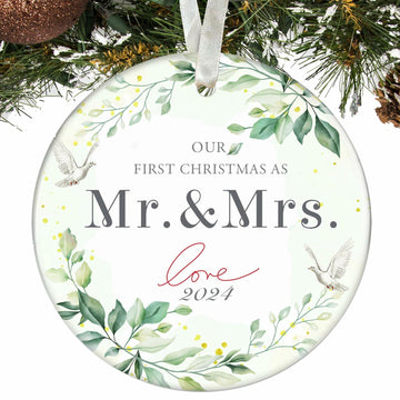 XKDOUS 2024 1st Christmas Mr & Mrs Ceramic Ornament Wedding Gift