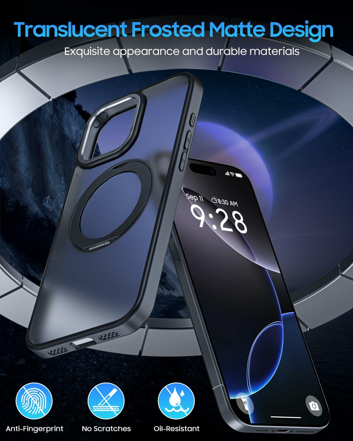 KissCall Magnetic Ring Stand Case for iPhone 16 Pro Max Translucent Matte