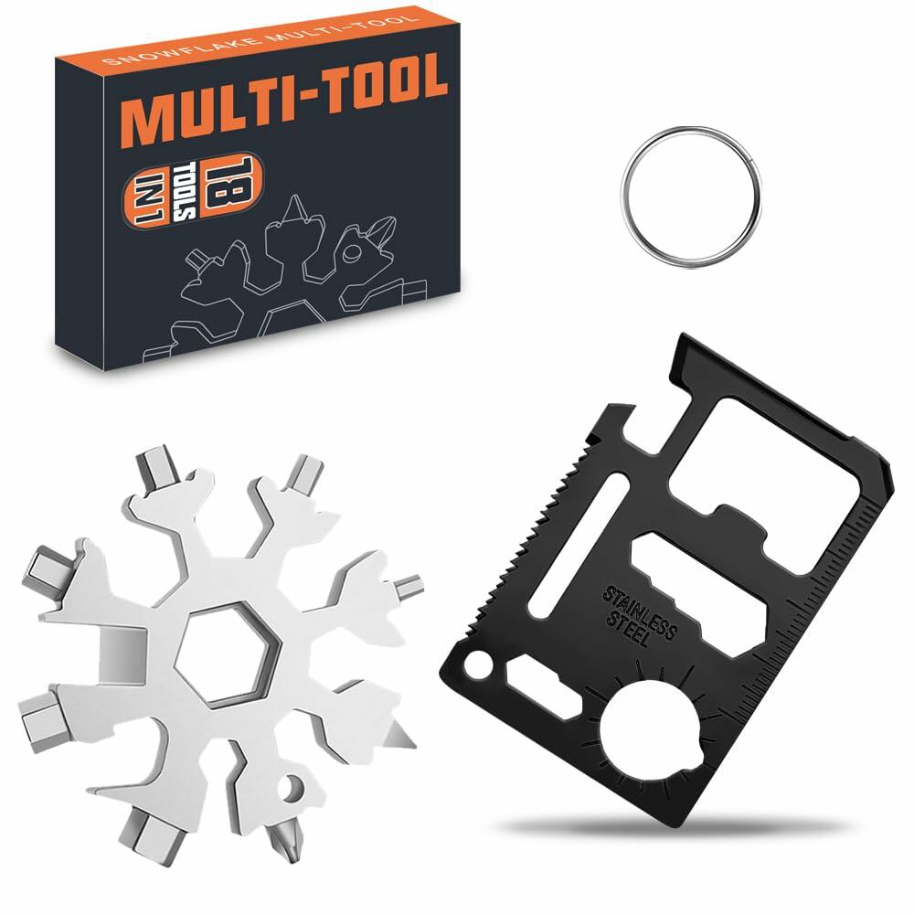 18 in 1 Silver Snowflake Multitool & 20 in 1 Black Credit Card Multitools Gift
