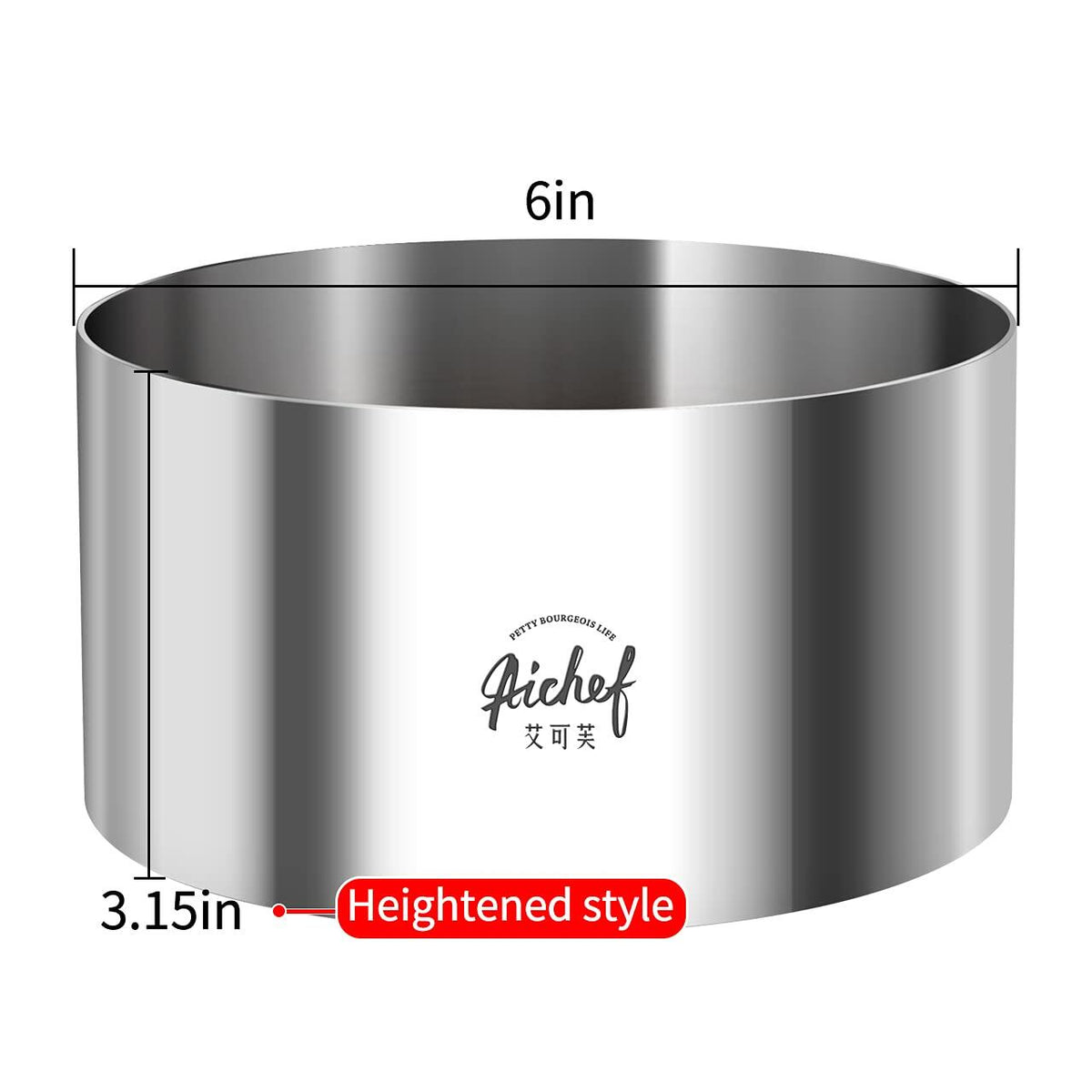 304 Stainless Steel Mousse Cake Ring 6 x 3.15 inch Mirror Finish Seamless
