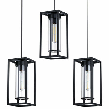 RAINLIGHTING 3 Pack Pendant Ceiling Light 6" Grey Glass Black Finish Indoor