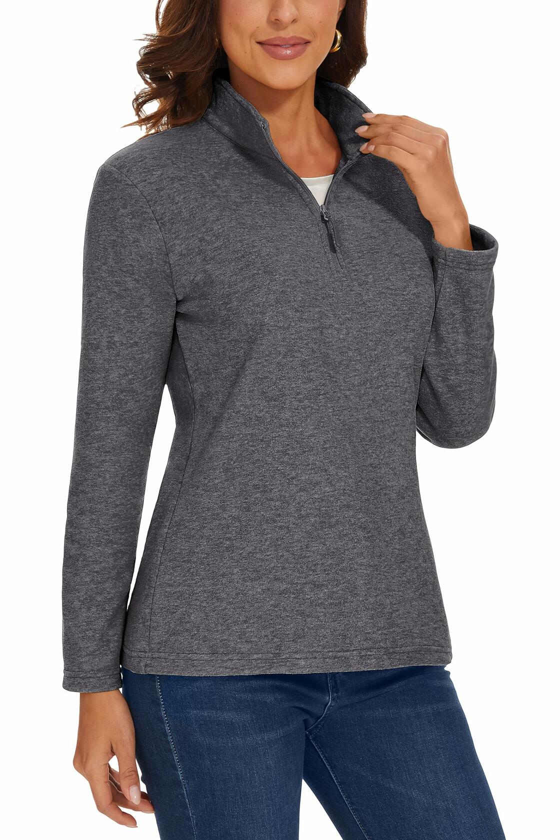 MAGCOMSEN Women's Quarter Zip Pullover Fleece Jacket Grey XL Warm Comfort