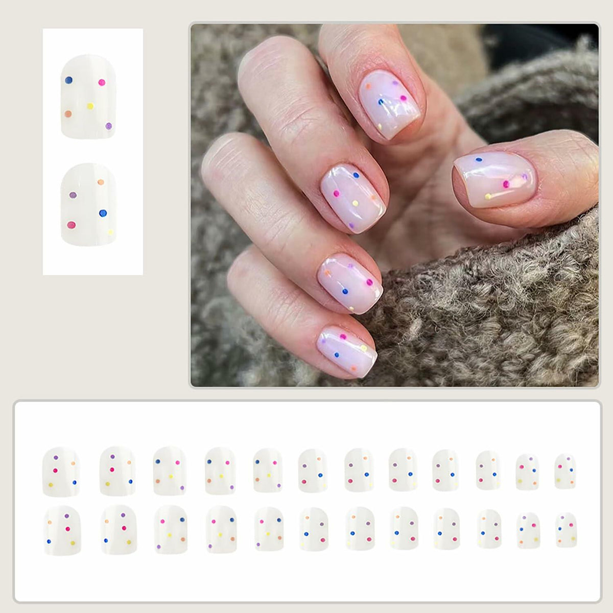 RIICFDD 24 Pcs Purple Short Square Press On Nails Glossy Floral Design