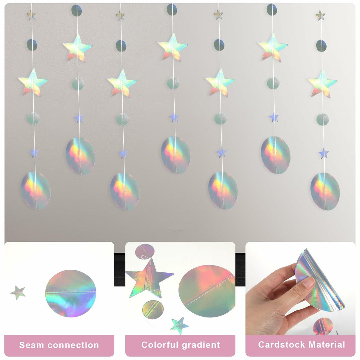 Giantree 65Ft Iridescent Star Circle Dot Garland 5Pcs Wedding Party Decor