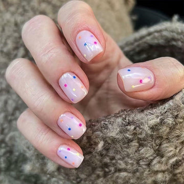 RIICFDD 24pcs Short Square Press On Nails Nude Pink Floral Glossy Style 18
