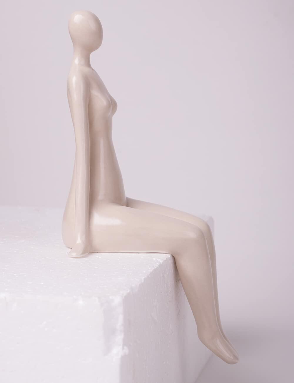 NENBOLEC Woman Statue Figurine White Ceramic 7.1 inch Modern Decor Yoga Gift