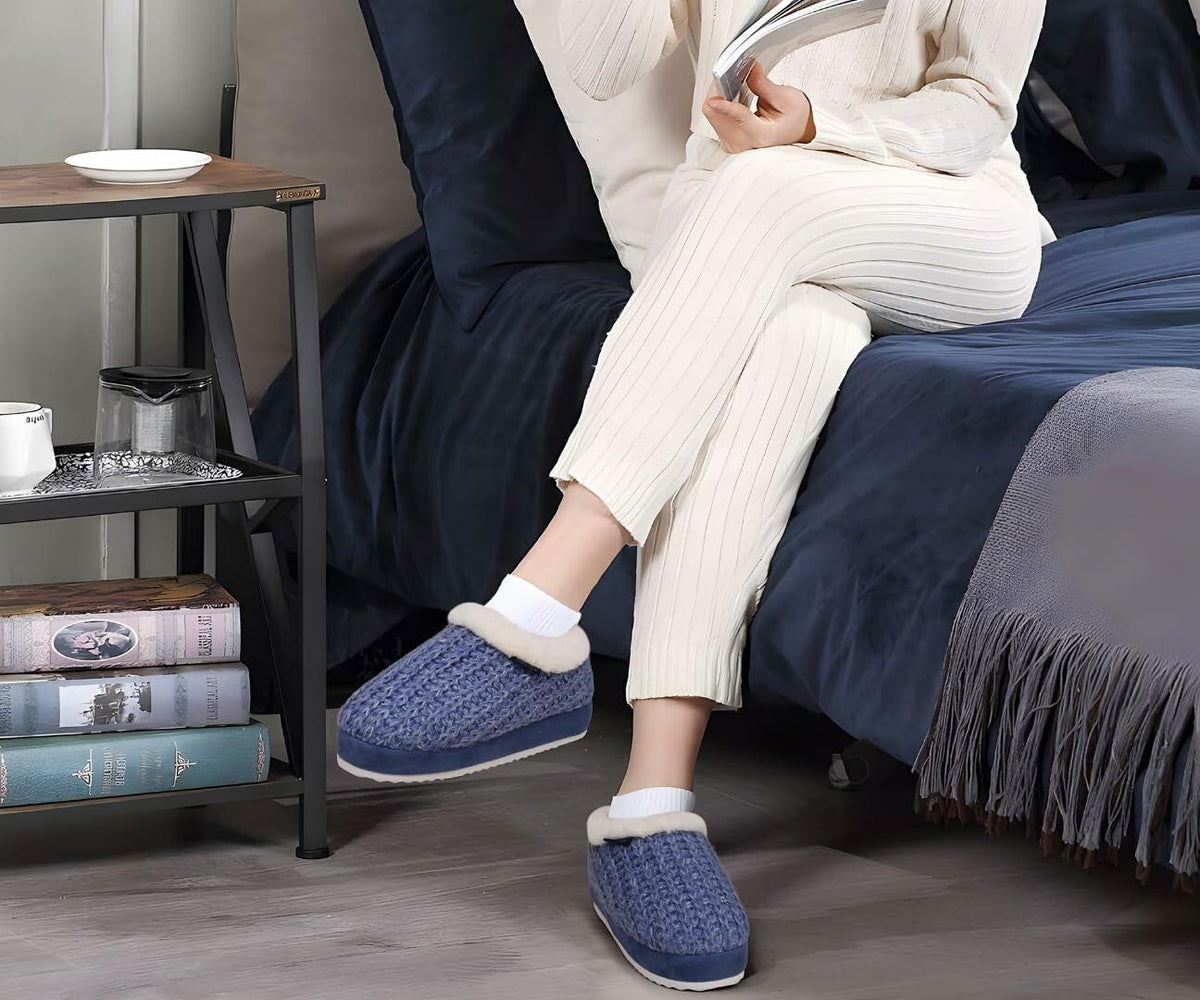 KuaiLu Womens Blue Plush Platform Slippers Memory Foam Warm Size 8
