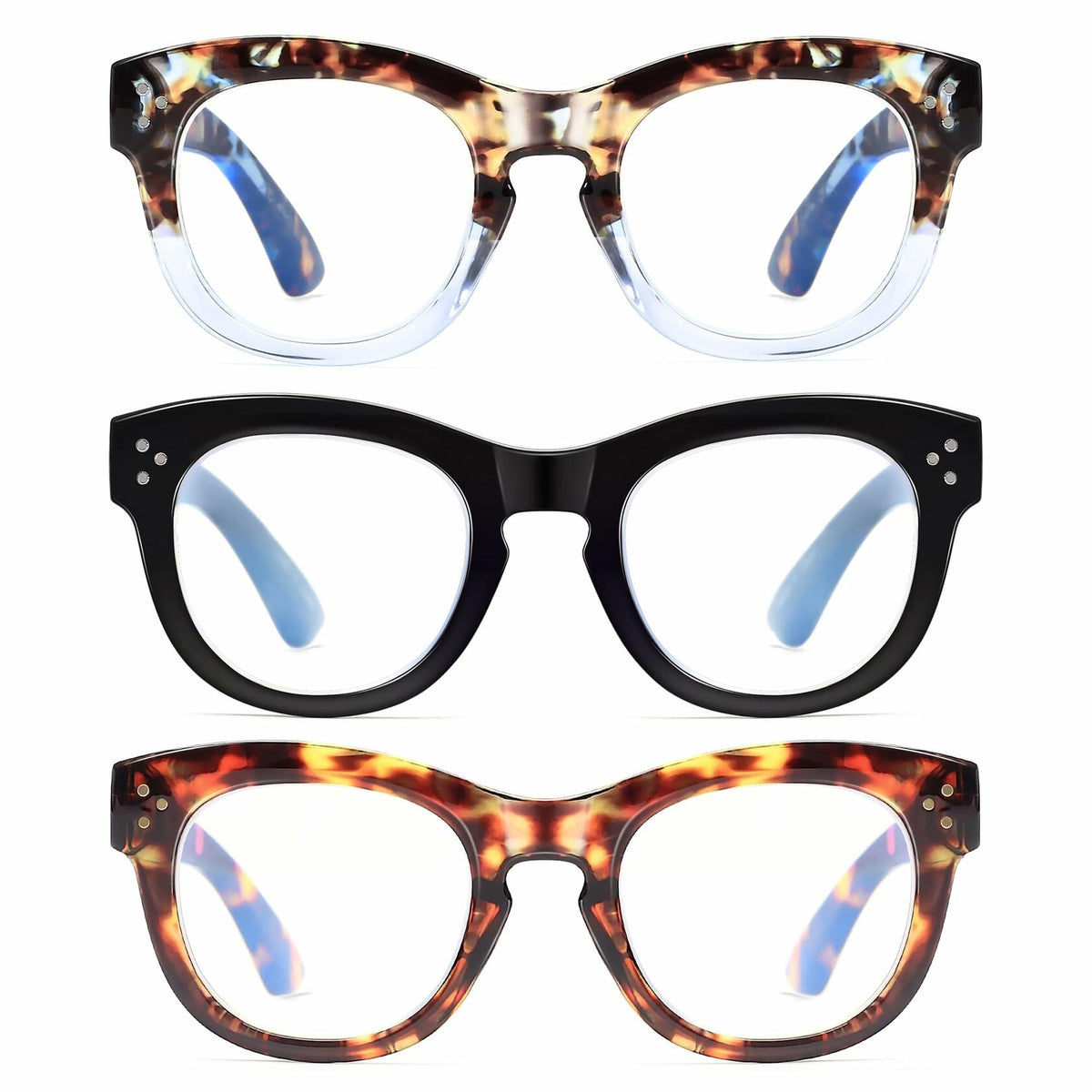 LADEESSE 3 Pack Oprah Style Reading Glasses +2.50 Blue Light Blocking