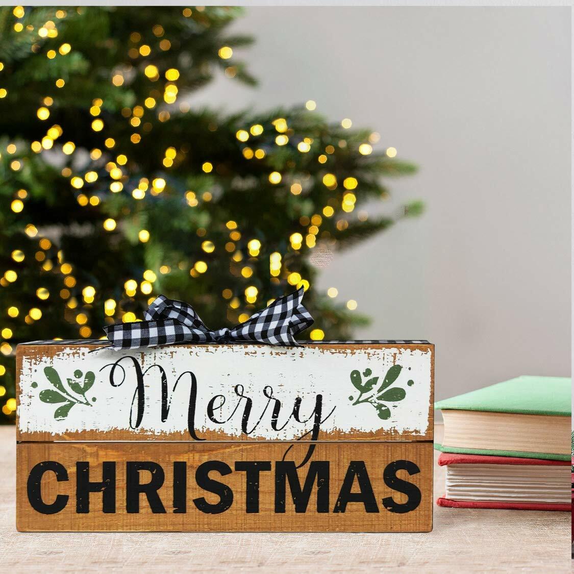 COLLECTIVE HOME Wooden Box Sign Merry Christmas Rustic Farmhouse Decor