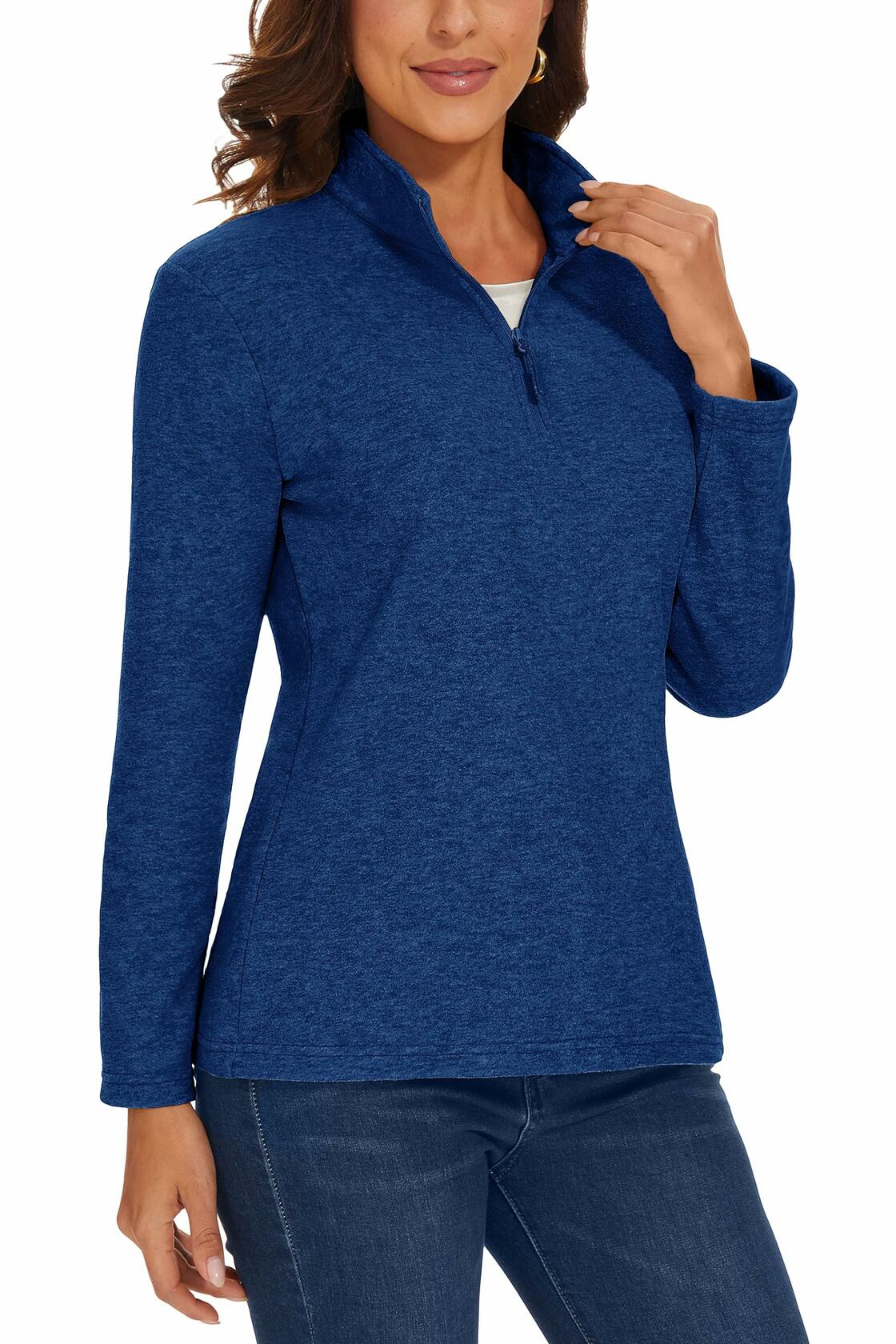 MAGCOMSEN Women's 1/4 Zip Fleece Pullover D Blue Size M Warm Comfort