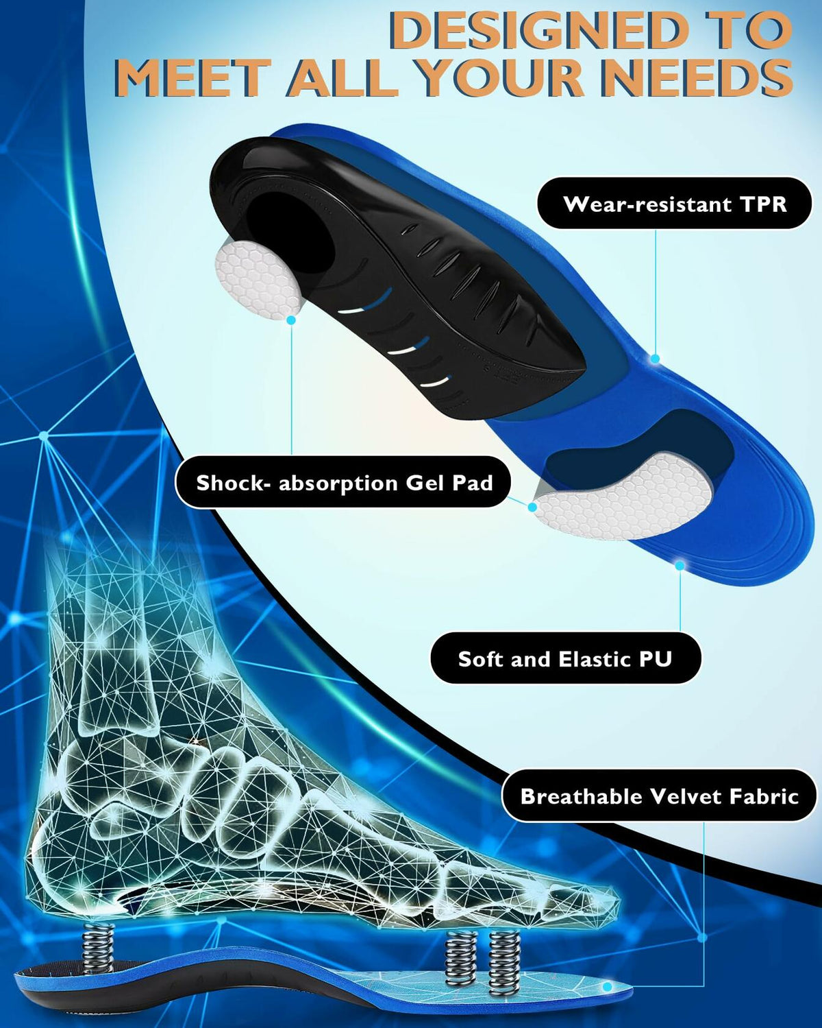 Ailaka Comfort Insoles for Men & Women – Arch Support, 220lbs+, All-Day Use