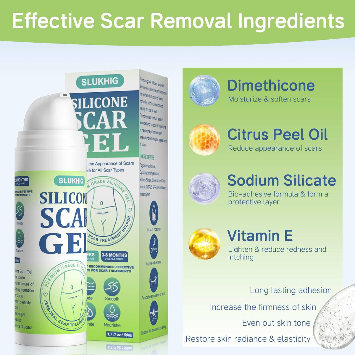 BestBy06/27 SLUKHIG Silicone Scar Gel 1.76oz Surgical & Burn Scar TreatmentCream