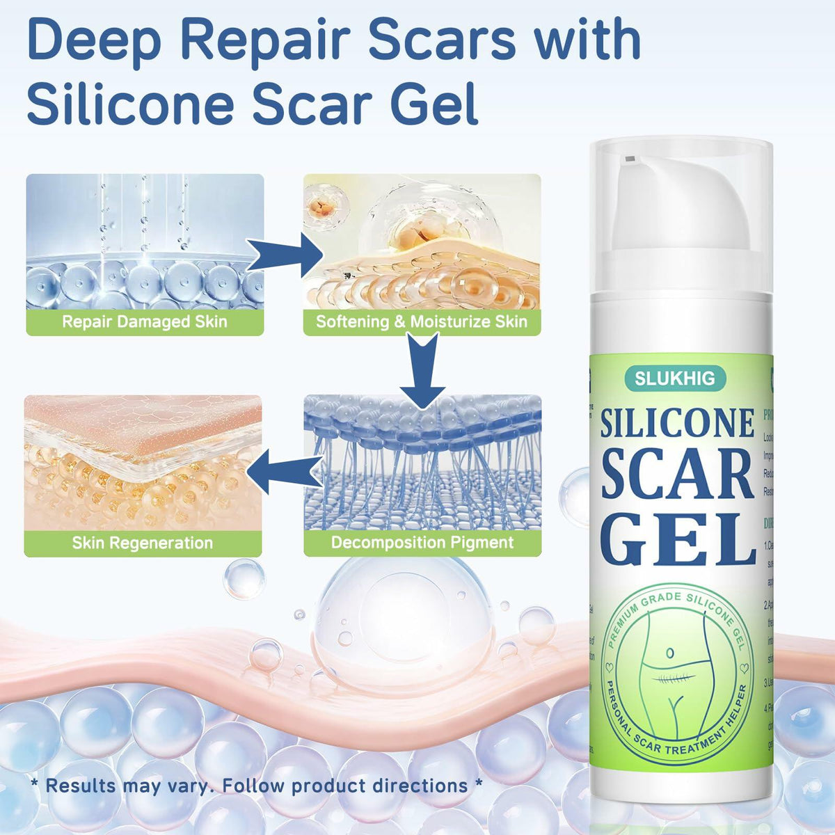 BestBy06/27 SLUKHIG Silicone Scar Gel 1.76oz Surgical & Burn Scar TreatmentCream