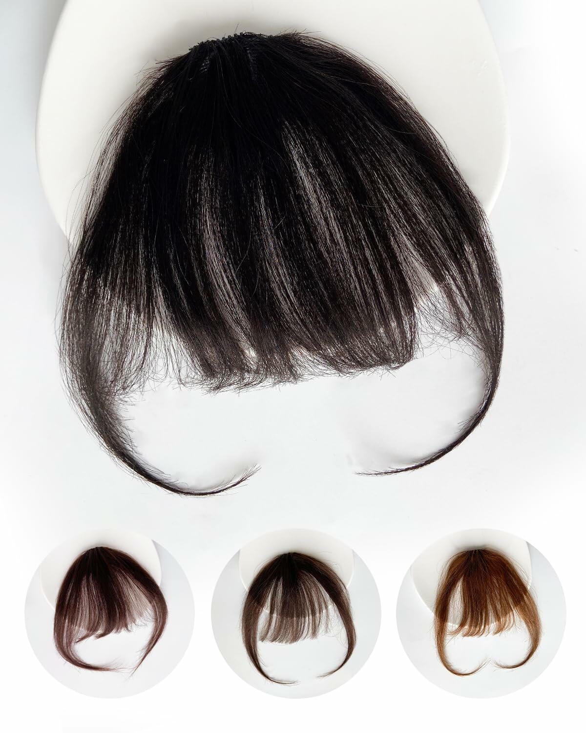 Axceroh Bangs Clip-in Fringe Extension Black Brown Wispy Real Human Hair