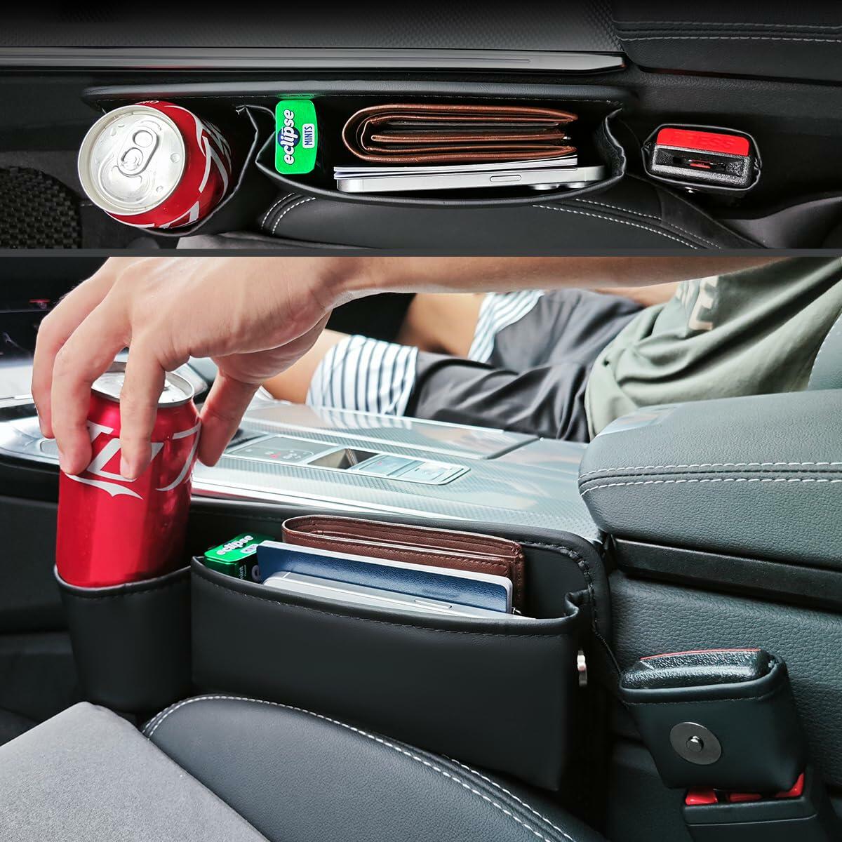 Upgrade Car Side Gap Filler Organizer Black with Cup Holder & Hooks