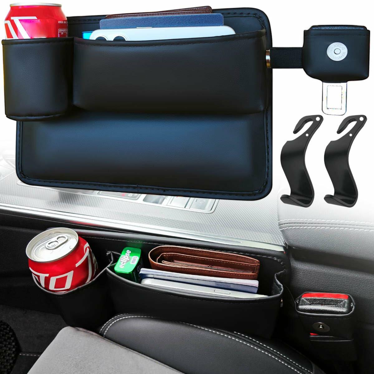 Upgrade Car Side Gap Filler Organizer Black with Cup Holder & Hooks