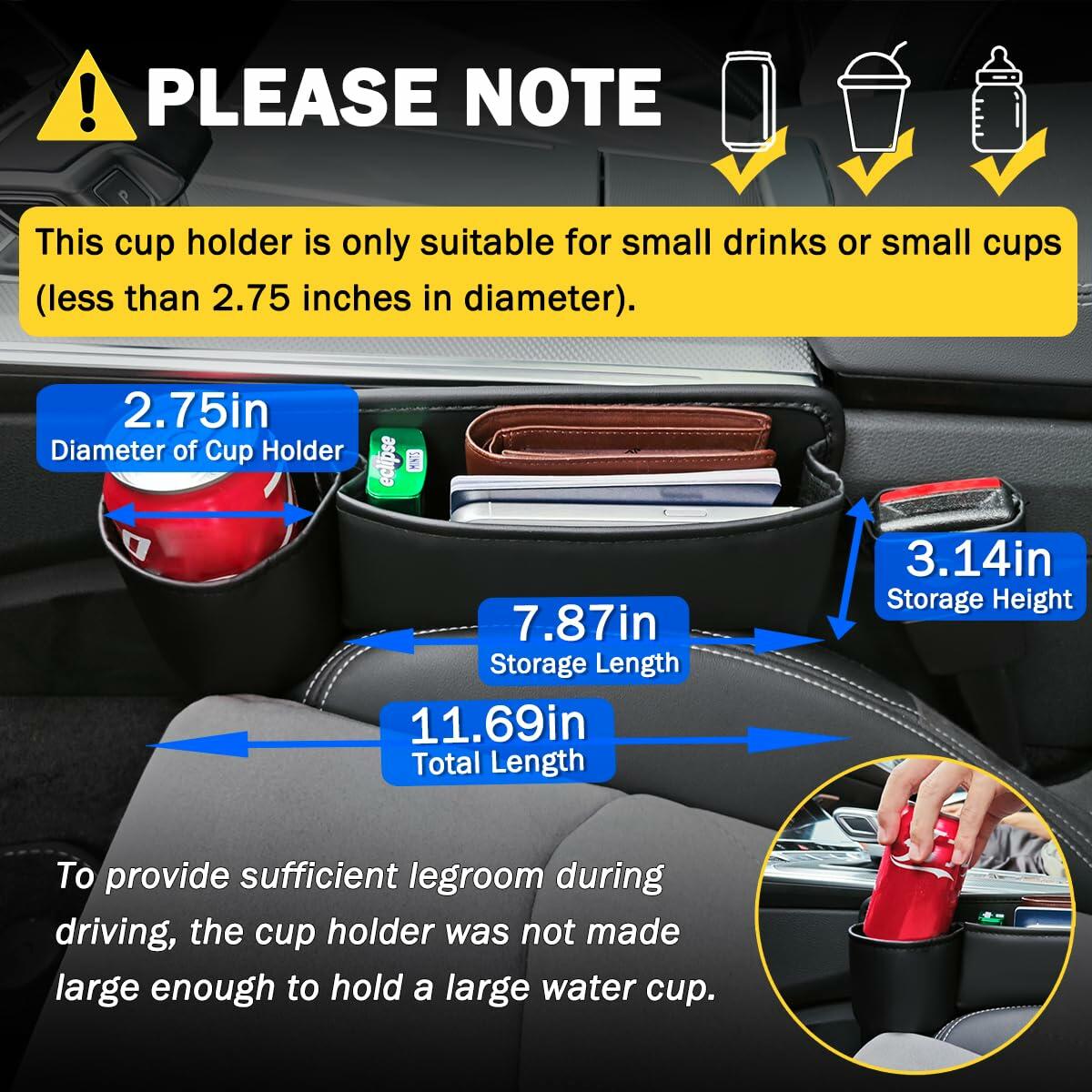 Upgrade Car Side Gap Filler Organizer Black with Cup Holder & Hooks