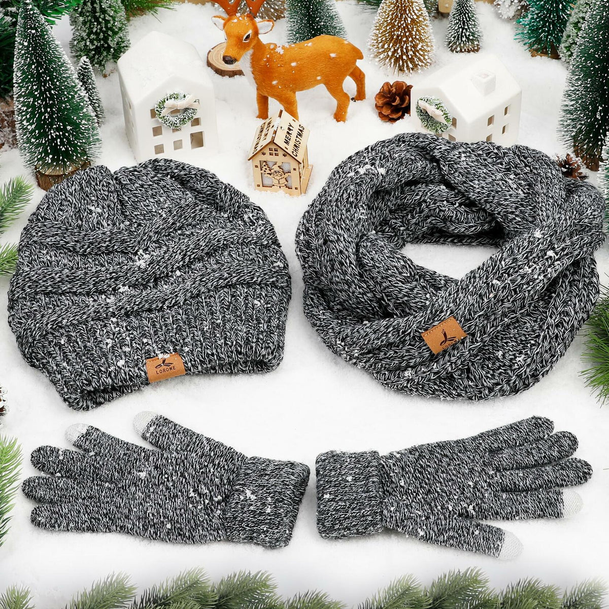 Warm Fleece Hat, Gloves & Scarf Set - Touchscreen Compatible, Unisex 3PCS