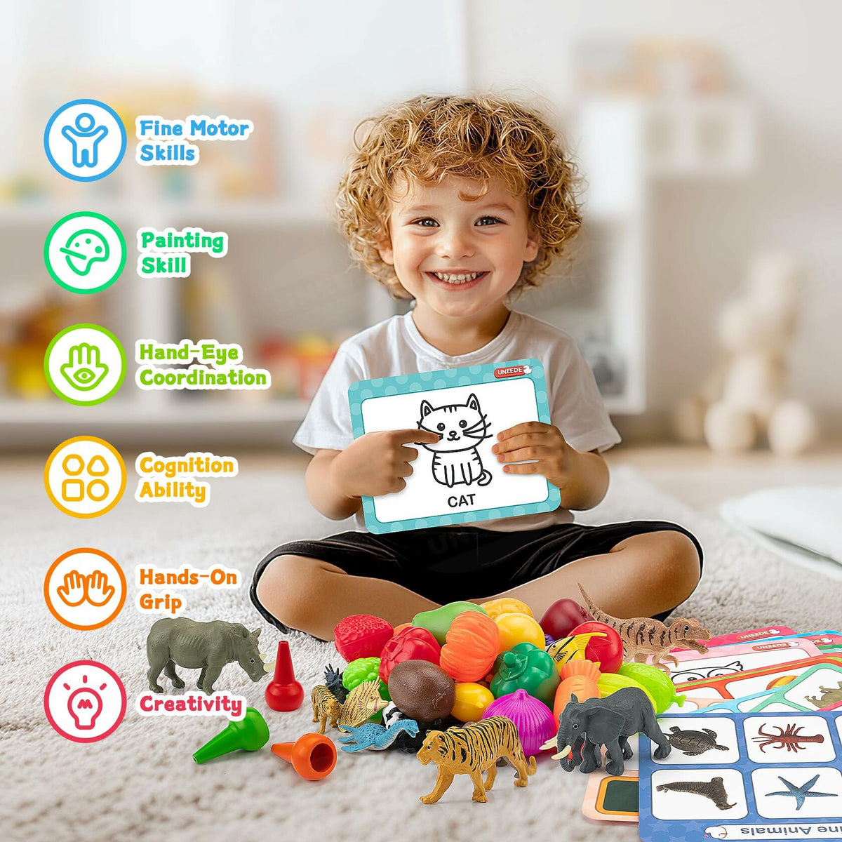 UNEEDE 3-in-1 STEM Sorting Toys Montessori Educational Game 70pcs New
