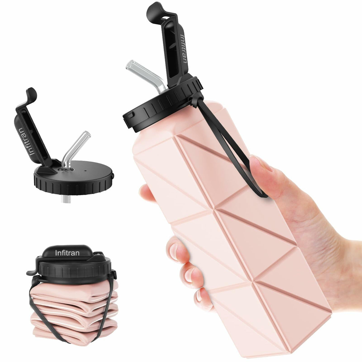 Infitran 2-Pack 20.6oz Collapsible BPA-Free Silicone Leak-Proof Water Bottles