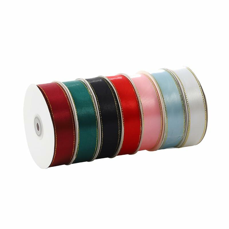 BAEKZ 1in Black Satin Ribbon Gold Edged 50 Yd Roll Flower Gift Decor