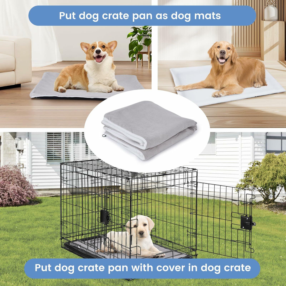 YeeBeny Dog Crate Pan Cover Reversible Quilted Fleece 29.92x18.89in